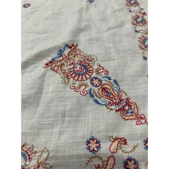 Hollister Embroidered Square Scarf With Tassels Paisley Floral Wrap Boho Cotton - Picture 3 of 8